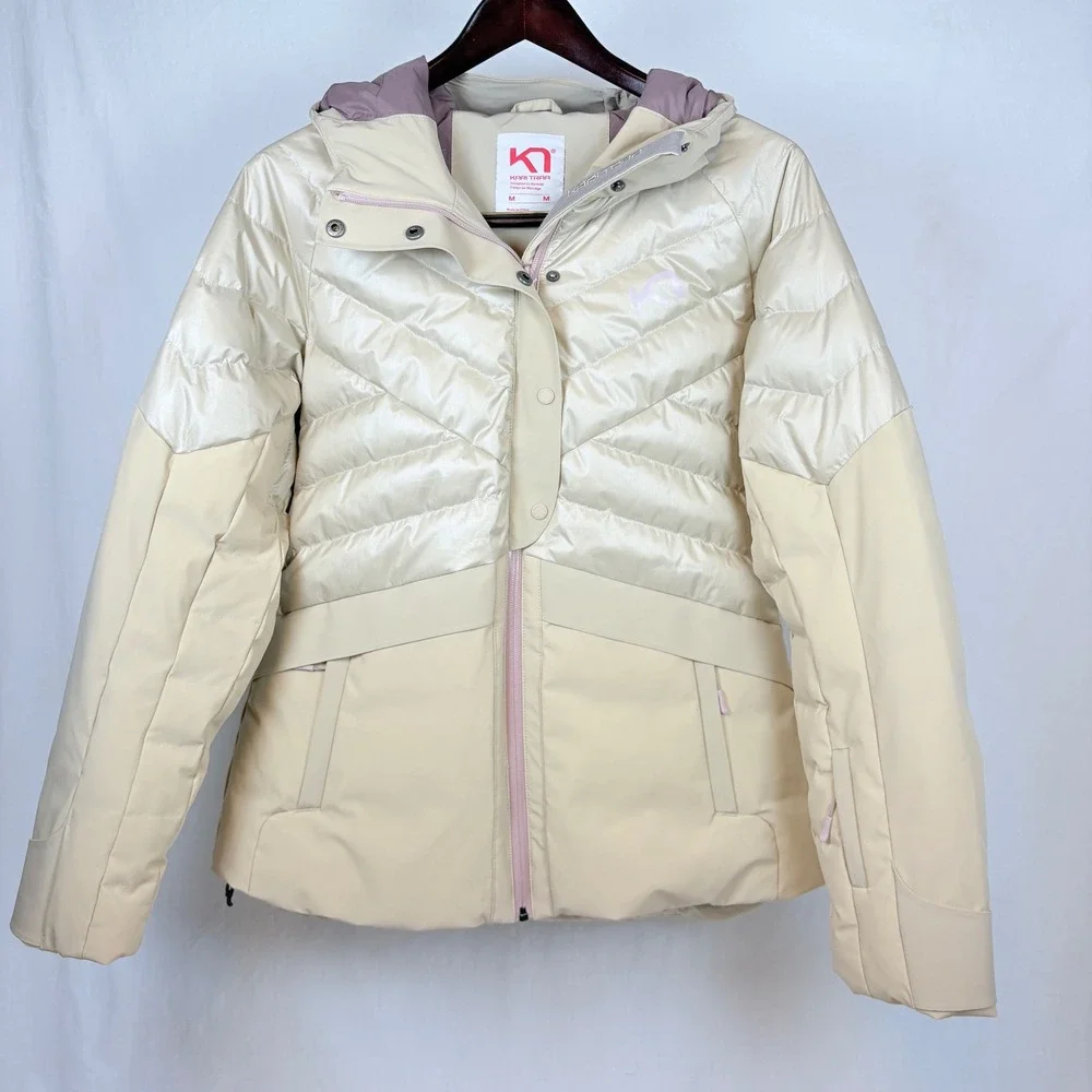 Kari Traa Women Ragnhild Down Ski Jacket Cream Hooded Puffer Medium EUC